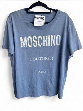 Moschino Slate Blue Tee with Iridescent Logo